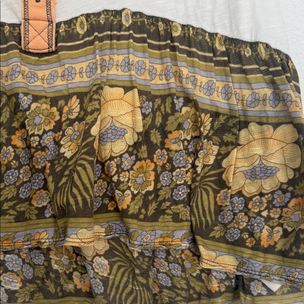 Free People Cream Scoop-Neck Blouse with Peach Trim & Olive Floral Hem - Picture 5 of 6